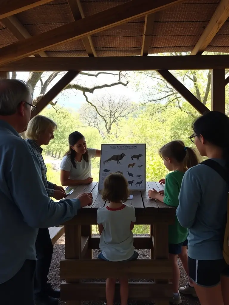 A photo of a wildlife expert leading an educational workshop for local children, teaching them about the importance of conservation and wildlife protection.