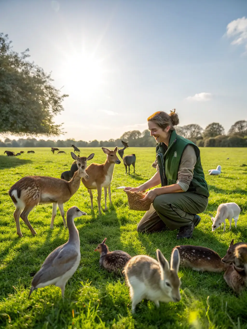 A conservationist educating a group of children about local wildlife and the importance of conservation, emphasizing the organization's educational outreach programs.