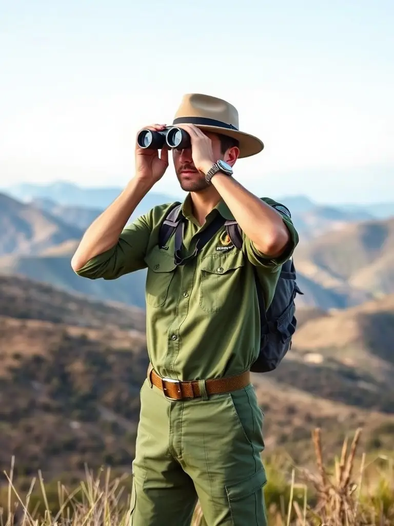 A ranger patrolling a protected area, monitoring wildlife populations and preventing illegal activities such as poaching and logging.